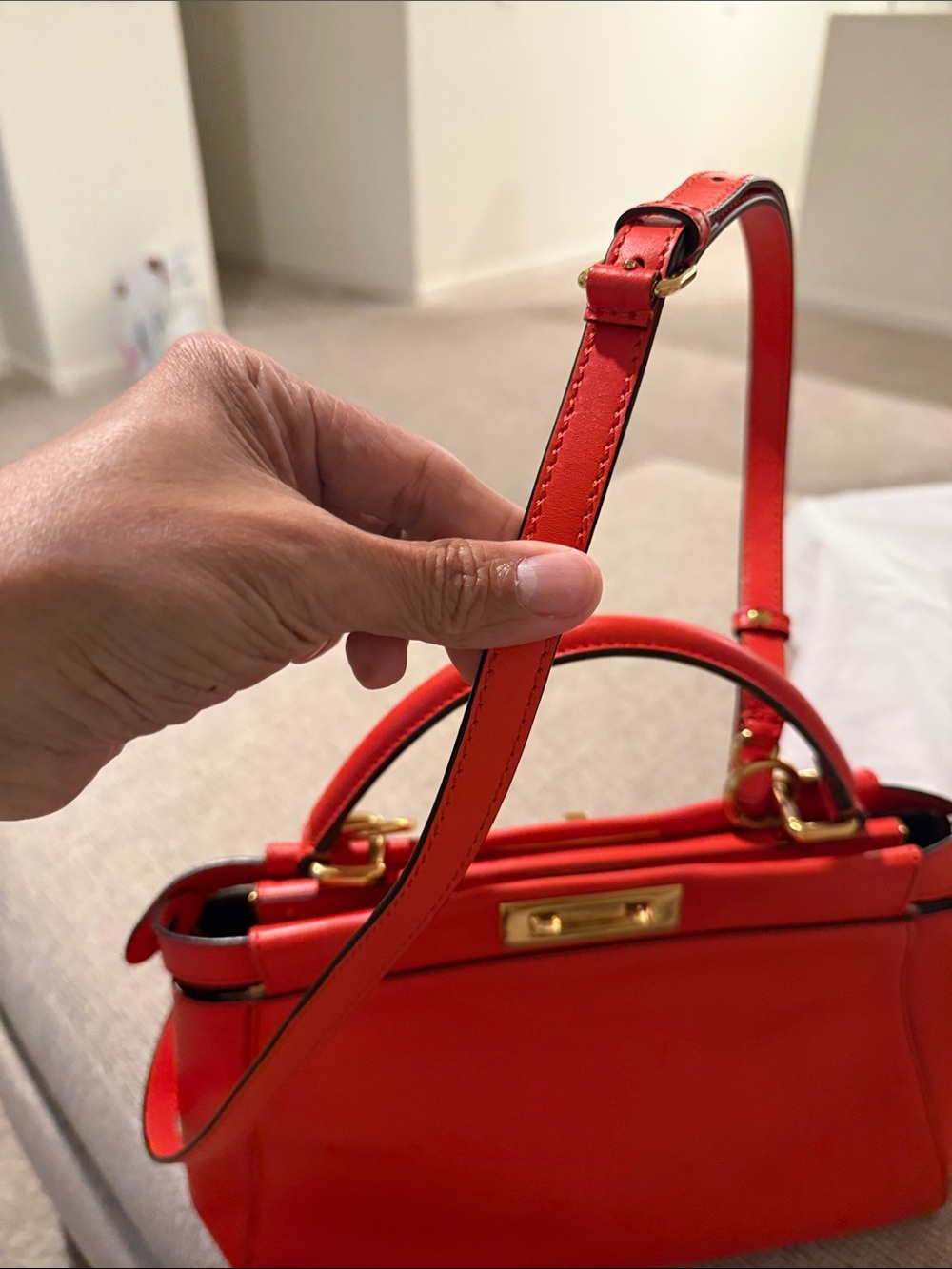 Fendi Peekaboo Orange Top-Handle Leather Satchel - Picture 9 of 9